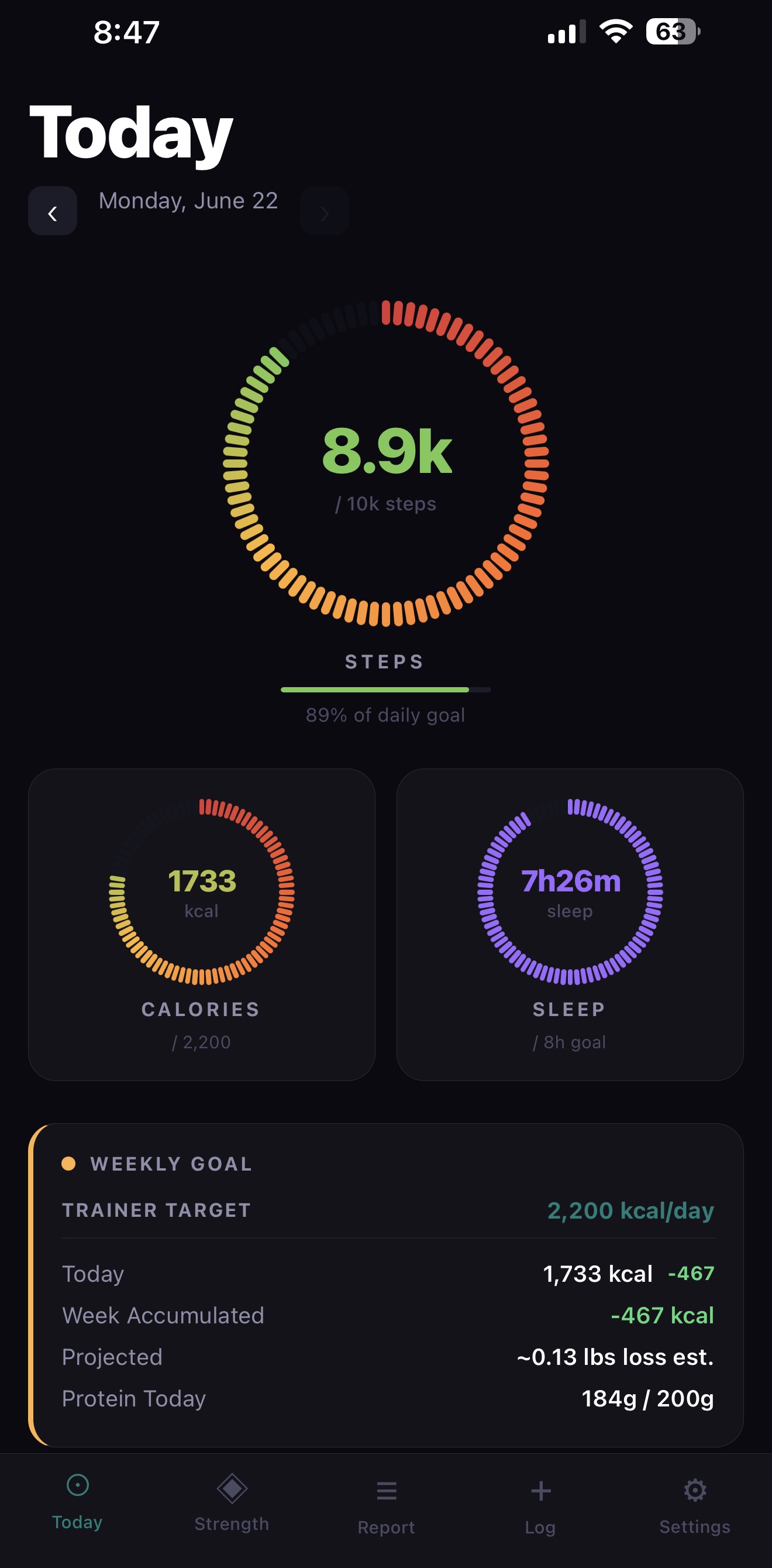 ATR Today screen — daily health dashboard